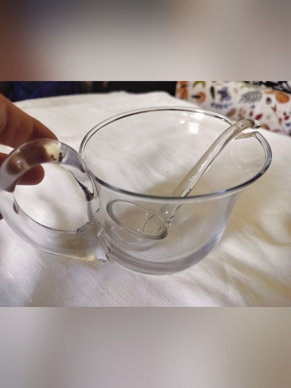 Clear Glass Gravy Boat with Matching Ladle Serving Set - Excellent Condition